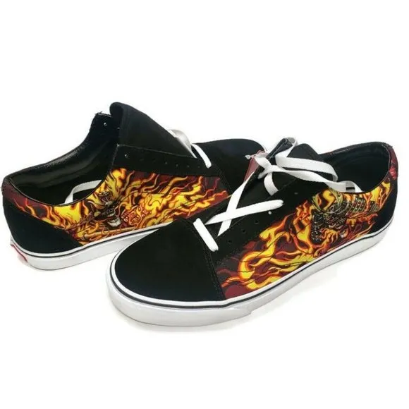 Vans Mens Size 11 Old Skool Samurai Rising Flames Skateboard Shoes 508731 Black