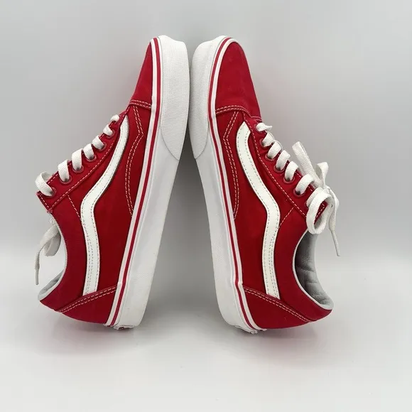 VANS Old Skool Canvas Skateboard Lace-up Shoes Red White Mens 6.5 Womens 8