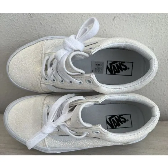 Vans old skool Kids Sz 2 Glitter White Classic Skateboard sneakers shoes SIB