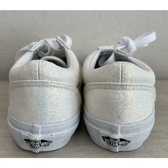 Vans old skool Kids Sz 2 Glitter White Classic Skateboard sneakers shoes SIB