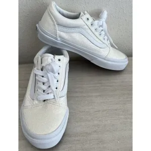Vans old skool Kids Sz 2 Glitter White Classic Skateboard sneakers shoes SIB