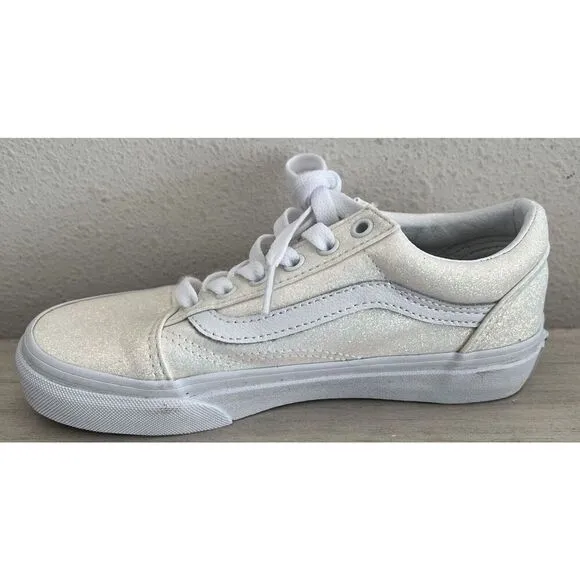 Vans old skool Kids Sz 2 Glitter White Classic Skateboard sneakers shoes SIB