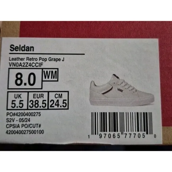 VANS SELDAN Cream Leather Retro  Pop Grape J women’s size 8 New