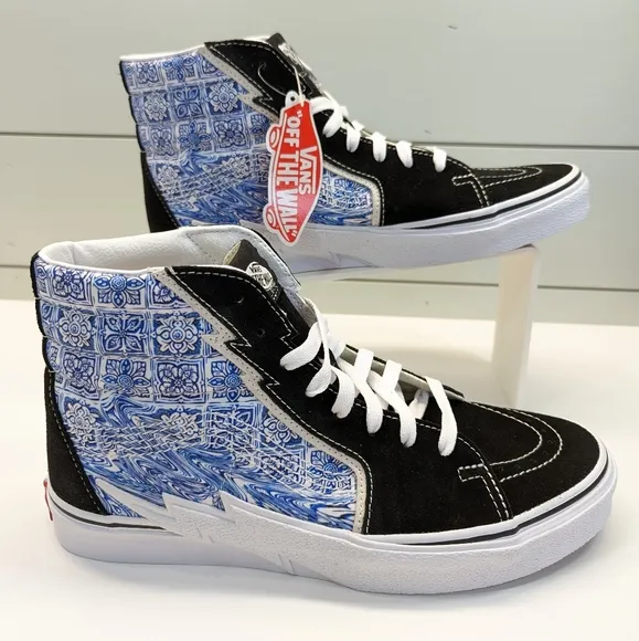 Vans SK8-Hi Bolt Liquify Black Blue Casual Fashion High top shoes sz Men's 10