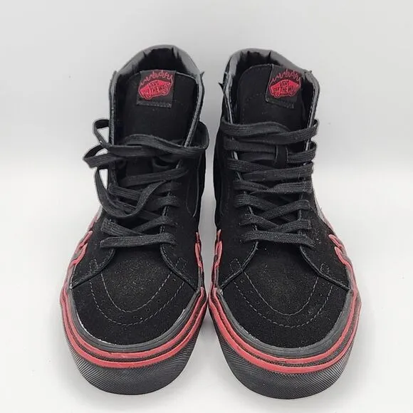 VANS Sk8 Hi Flame, Mens US Size 10.5 / Womens 12 Suede Black / Red | 721278