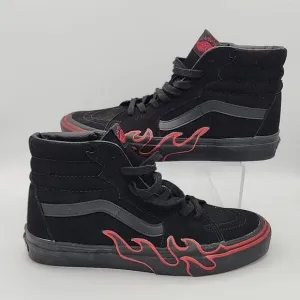 VANS Sk8 Hi Flame, Mens US Size 10.5 / Womens 12 Suede Black / Red | 721278