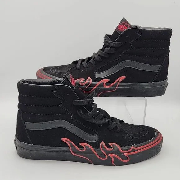 VANS Sk8 Hi Flame, Mens US Size 10.5 / Womens 12 Suede Black / Red | 721278
