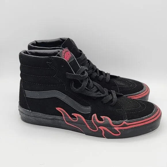 VANS Sk8 Hi Flame, Mens US Size 10.5 / Womens 12 Suede Black / Red | 721278