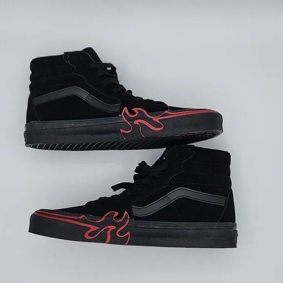 VANS Sk8 Hi Flame, Mens US Size 10.5 / Womens 12 Suede Black / Red | 721278