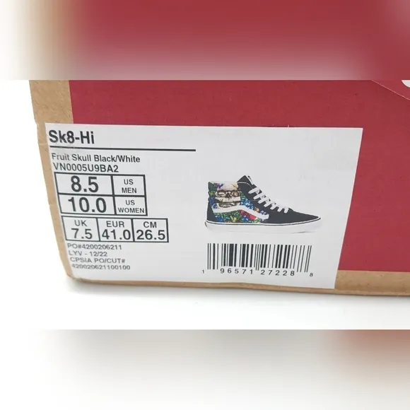 VANS Sk8-Hi High Fruit Skull Men's Shoes Skater Skateboard Size 8.5 Women's 10
