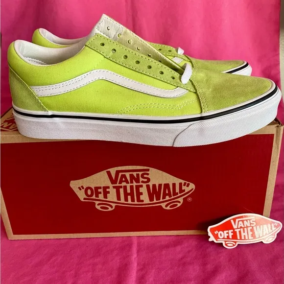 Vans Suede Old Skool Lime Green White SideStripe Shoe Sneaker Men 7.5 or Women 9
