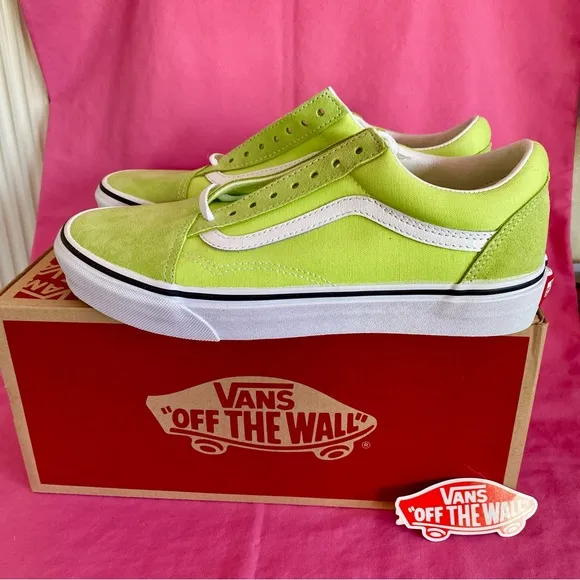 Vans Suede Old Skool Lime Green White SideStripe Shoe Sneaker Men 7.5 or Women 9