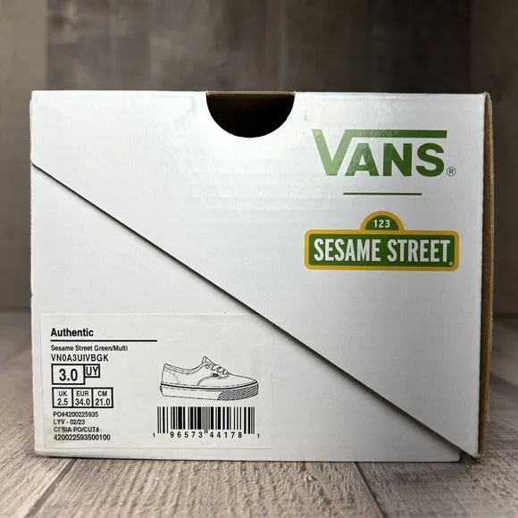 Vans X Sesame Street Authentic Boys Little Kids Pre School Shoes Green Size 3Y
