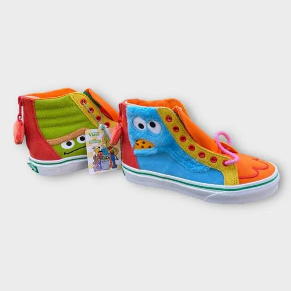 Vans x Sesame Street Unisex Kids SK8-Hi Zip Shoes Sz 2 – Elmo Collab Sneakers