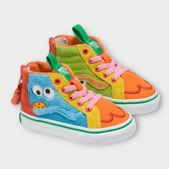 Vans x Sesame Street Unisex Kids SK8-Hi Zip Shoes Sz 2 – Elmo Collab Sneakers
