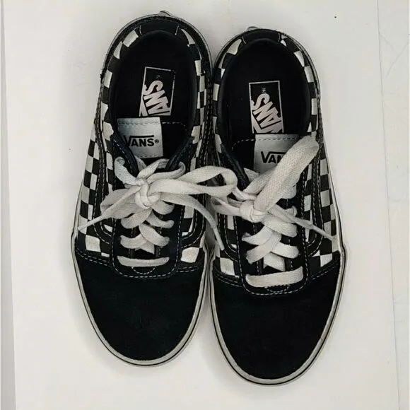 Vans Off The Wal Youth Black and White Checkered Old Skool Skate Lace Up Shoes