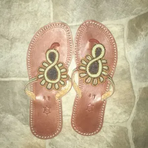 Vera Pelle 41 resort wear leather boho embossed sandals