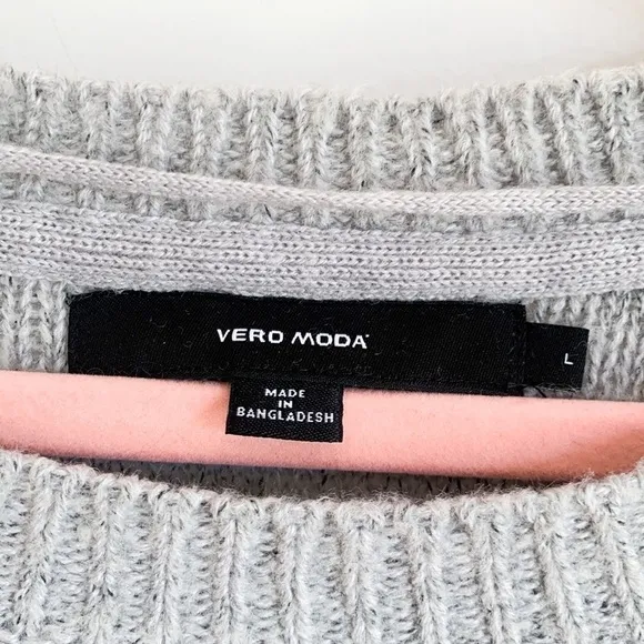 Vero Moda Gray Boho Fringe Boatneck Sweater Dress Large