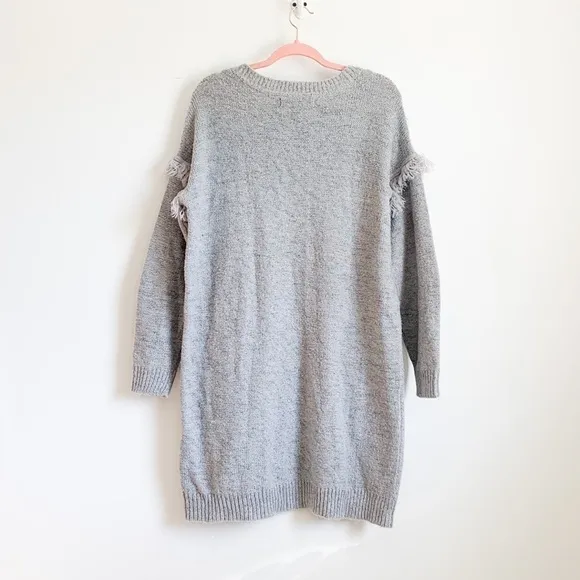 Vero Moda Gray Boho Fringe Boatneck Sweater Dress Large