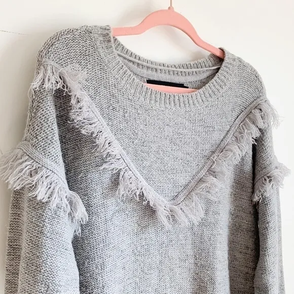 Vero Moda Gray Boho Fringe Boatneck Sweater Dress Large