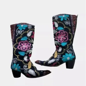 VERY RARE Julie miles embroidered colorful boho boots made in‎ Turkey size 37
