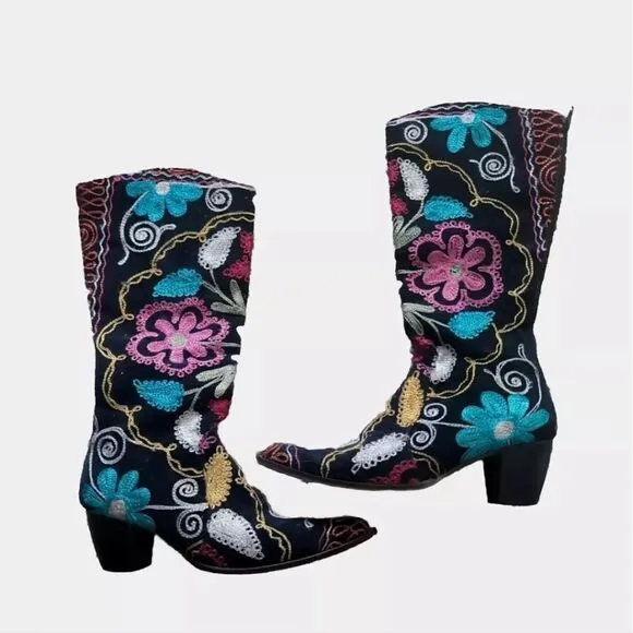 VERY RARE Julie miles embroidered colorful boho boots made in‎ Turkey size 37