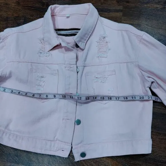 Veveret Cowboy Carter Prairie Coachella Crop Distressed Fringe Jacket Pink Small