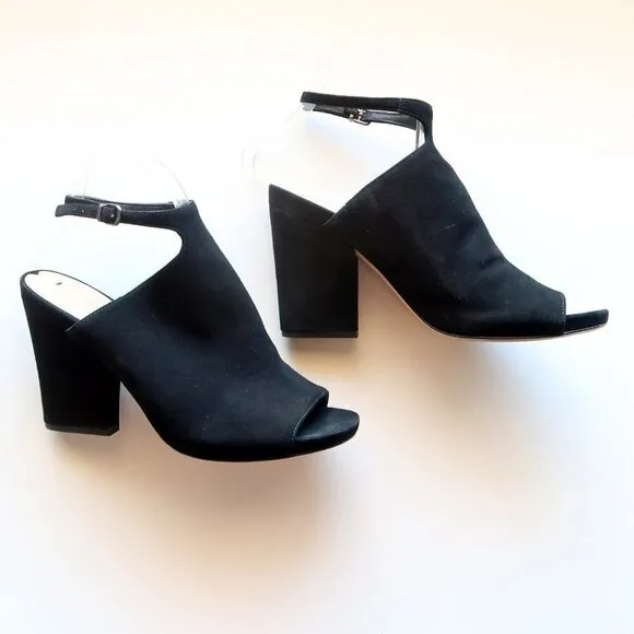 Via Spiga Black Suede Leather Ankle Strap Block Heel Sandals / Shoes Size 8