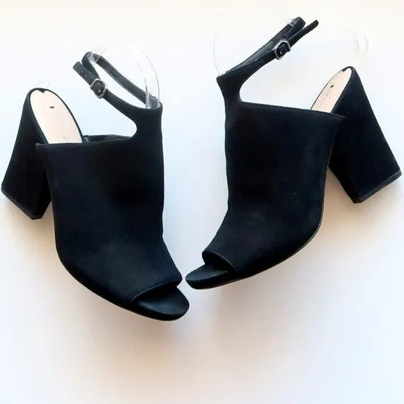 Via Spiga Black Suede Leather Ankle Strap Block Heel Sandals / Shoes Size 8