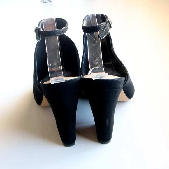 Via Spiga Black Suede Leather Ankle Strap Block Heel Sandals / Shoes Size 8