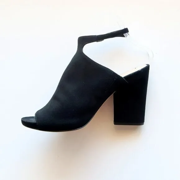 Via Spiga Black Suede Leather Ankle Strap Block Heel Sandals / Shoes Size 8