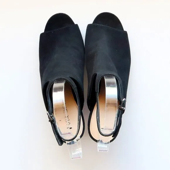 Via Spiga Black Suede Leather Ankle Strap Block Heel Sandals / Shoes Size 8