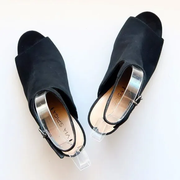 Via Spiga Black Suede Leather Ankle Strap Block Heel Sandals / Shoes Size 8