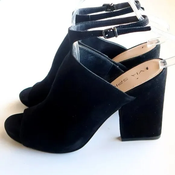 Via Spiga Black Suede Leather Ankle Strap Block Heel Sandals / Shoes Size 8