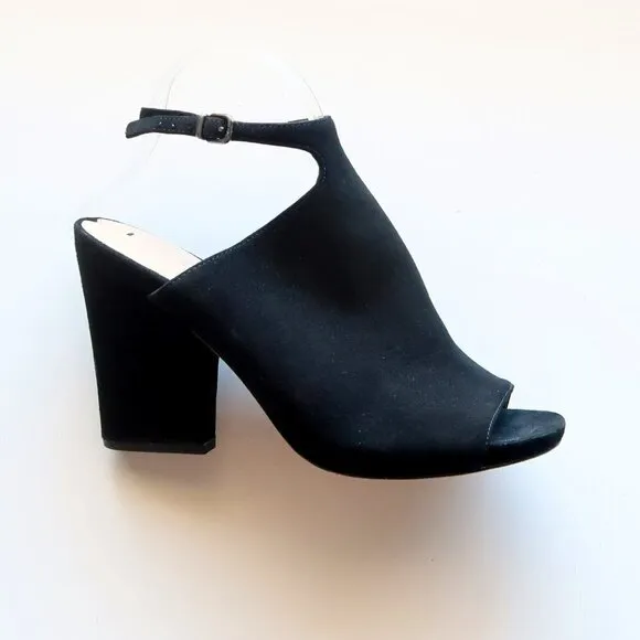 Via Spiga Black Suede Leather Ankle Strap Block Heel Sandals / Shoes Size 8