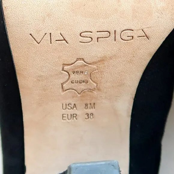 Via Spiga Black Suede Leather Ankle Strap Block Heel Sandals / Shoes Size 8