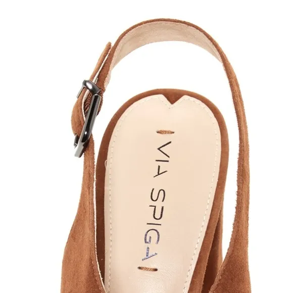 Via Spiga Suede Platform Chunky Heel Slingback Sandals Sz 9.5 NWOB