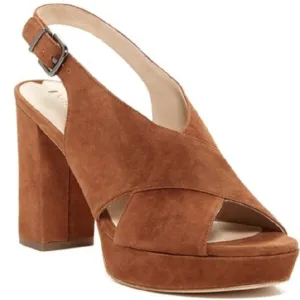 Via Spiga Suede Platform Chunky Heel Slingback Sandals Sz 9.5 NWOB