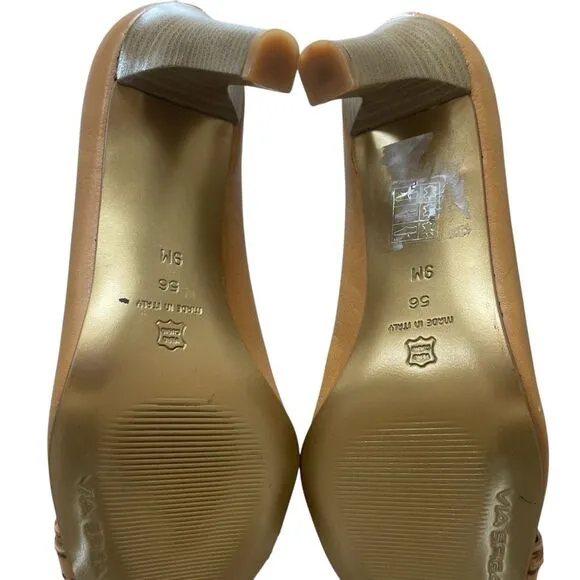 Via Spiga Tan Leather High Heel Shoes Pumps Women’s Sz 9 M Italian Made in Italy