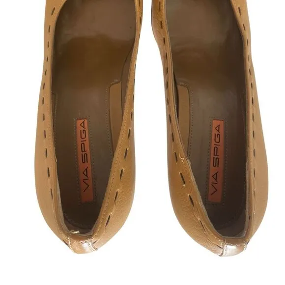 Via Spiga Tan Leather High Heel Shoes Pumps Women’s Sz 9 M Italian Made in Italy