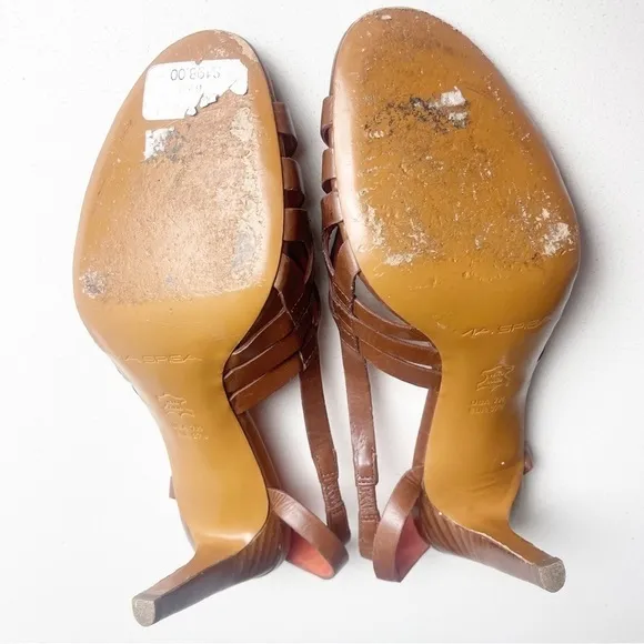 Via Spiga Woven Strappy kitten Heels Size 7 (37.5) brown Leather Caged Sandals