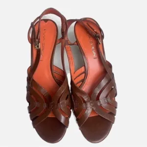 Via Spiga Woven Strappy kitten Heels Size 7 (37.5) brown Leather Caged Sandals