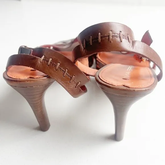 Via Spiga Woven Strappy kitten Heels Size 7 (37.5) brown Leather Caged Sandals