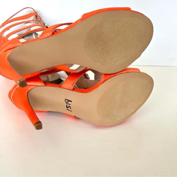 VIGO FIORE Orange Satin Embellishment Gladiator Caged Summer Heel Boots Sz 9