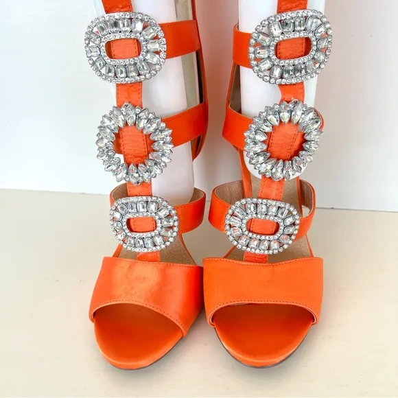 VIGO FIORE Orange Satin Embellishment Gladiator Caged Summer Heel Boots Sz 9
