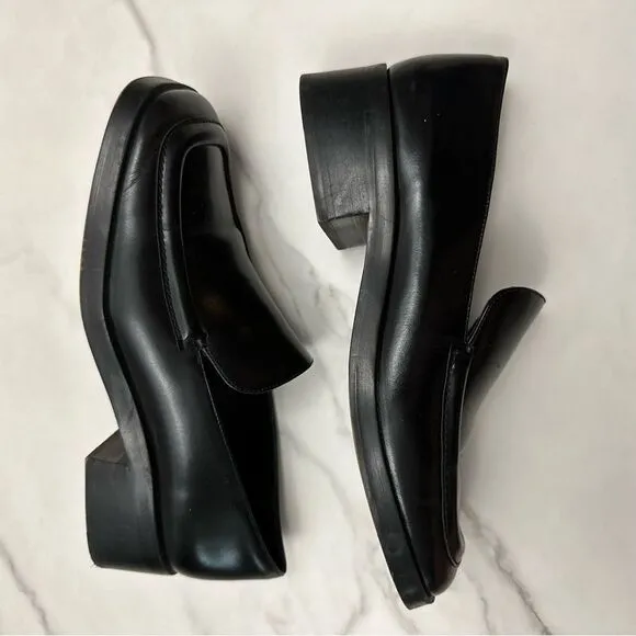 Vince Black Doris Glossed-Leather Block Heel Loafer Size 8.5 Minimalist Office