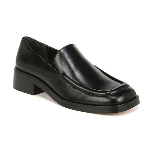 Vince Black Doris Glossed-Leather Block Heel Loafer Size 8.5 Minimalist Office
