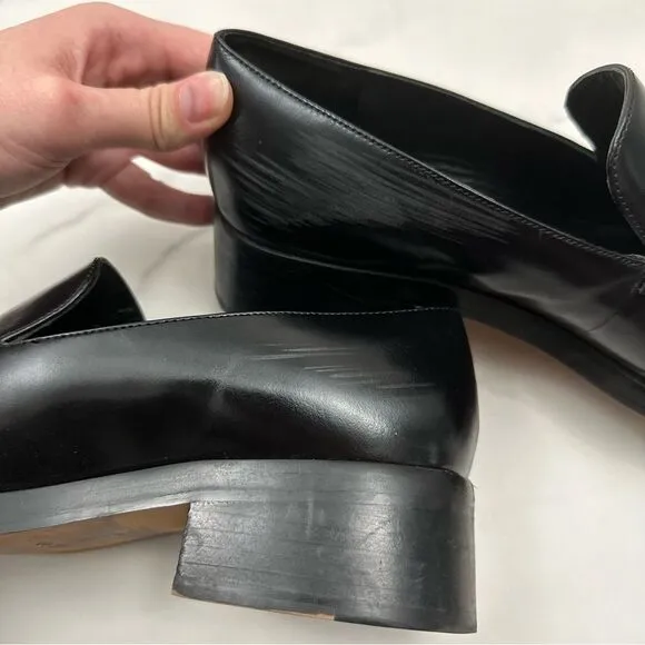 Vince Black Doris Glossed-Leather Block Heel Loafer Size 8.5 Minimalist Office