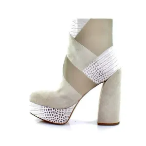 VINCE CAMUTO &quot;GILISAMA&quot; ALMOND BEIGE LEATHER BLOCK HEEL PLATFORM ANKLE BOOT🆕