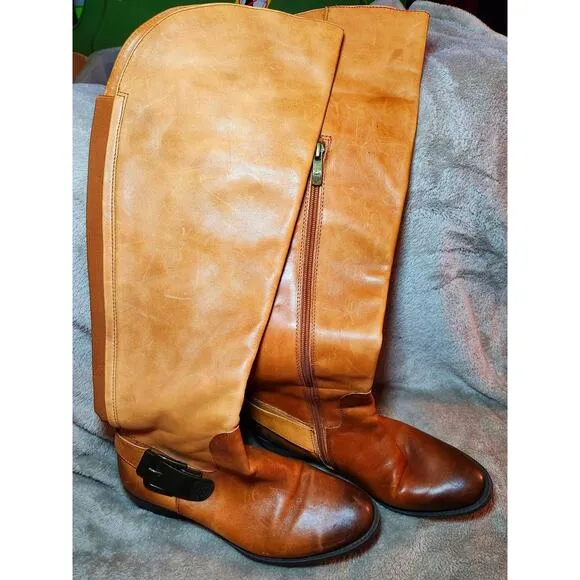 Vince Camuto Bedina 2 Tone Tall Riding Boots 7M 100 % Leather Western Boho